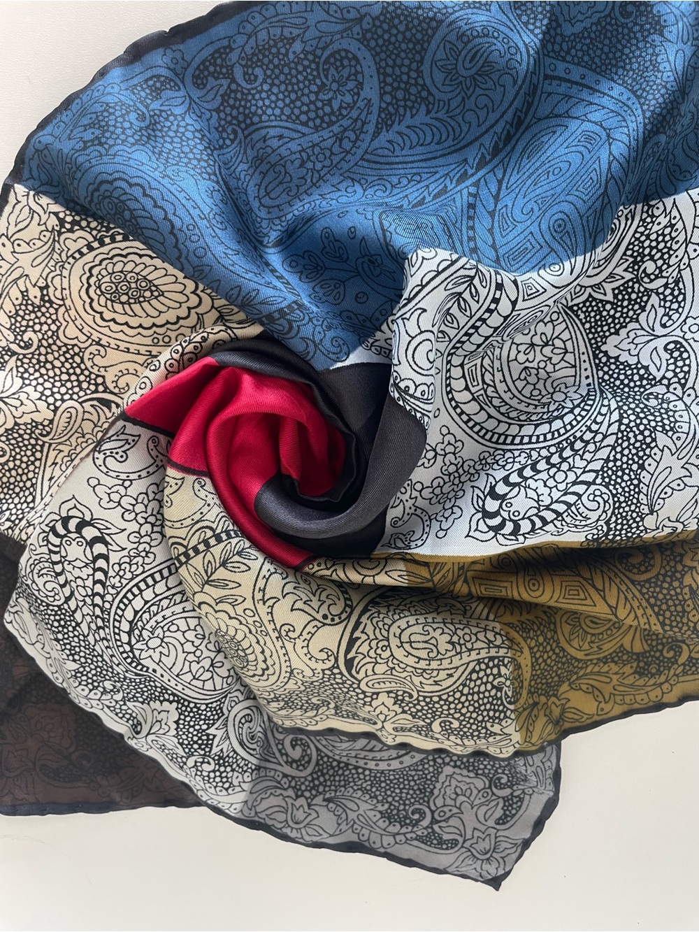 Vintage Italian Silk Scarf Abstract Paisley Colorblock Art Scarf